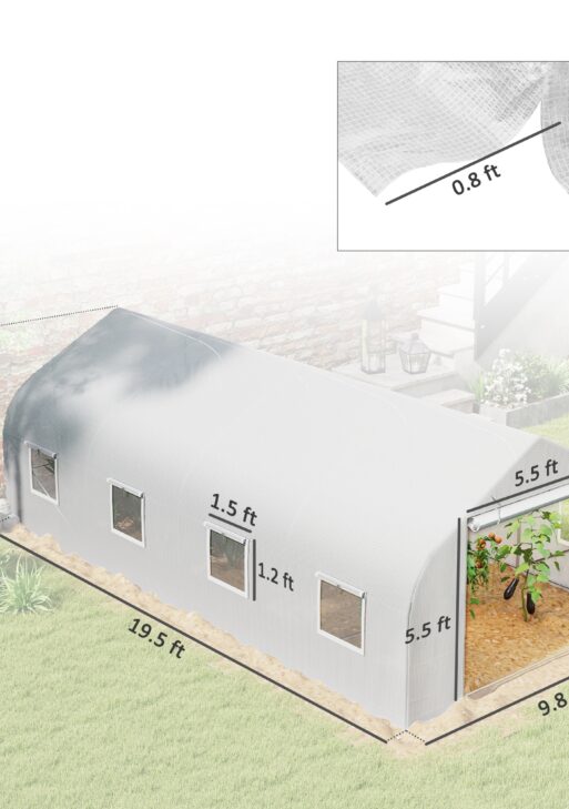 20' x 10' x 7' Tunnel Greenhouse Large Walk-In Warm House, Roll Up Door