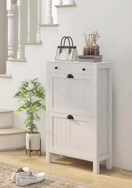 Shoe Storage Cabinet with 2 Flip Drawers for 8 Pairs of Shoes