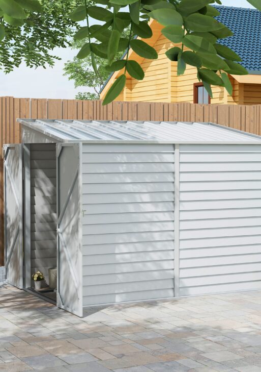 4.6ft x 9ft Metal Storage Shed Lockable Garden & Yard Tool & Outdoor Storage Shed, White