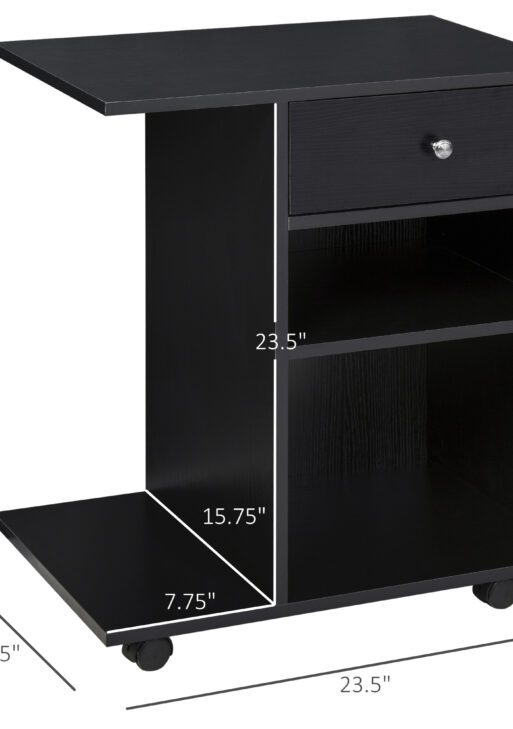Mobile Printer Stand, Rolling File Cabinet Cart with Wheels, Adjustable Shelf, Drawer and CPU Stand, Black