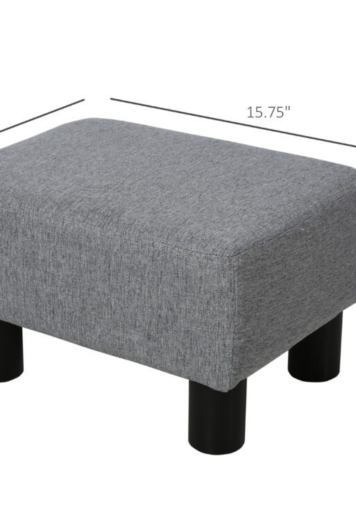 Ottoman Foot Rest, Small Foot Stool with Linen Fabric Upholstery and Plastic Legs, Cube Ottoman for Living Room, Gray