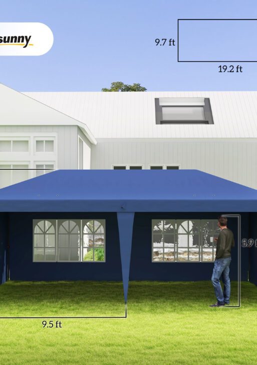 10' x 20' Pop Up Canopy Tent with 4 Sidewalls, Instant Gazebo with Carry Bag for Garden, Patio, Blue