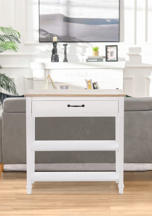 Modern Style Sofa Console Entry Hallway Table with Drawer and Shelves, Sturdy Build, and Large Storage, White