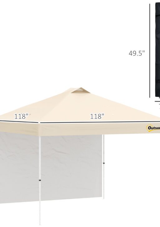 10' x 10' Pop-Up Canopy Tent with 1 Removable Sidewall, Commercial Instant Sun Shelter, Tents for Parties with Wheeled Carry Bag for Outdoor, Garden, Patio, Beige