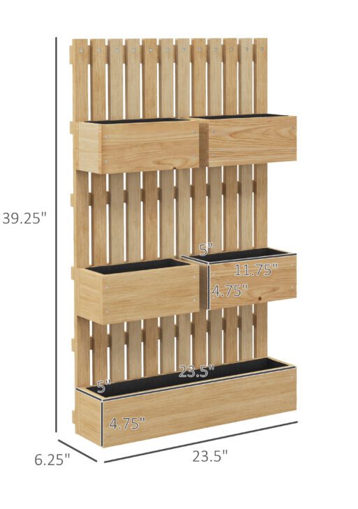 Wall Mounted Planter with Trellis and Drainage Holes for Small Spaces, Raised Garden Bed, Natural