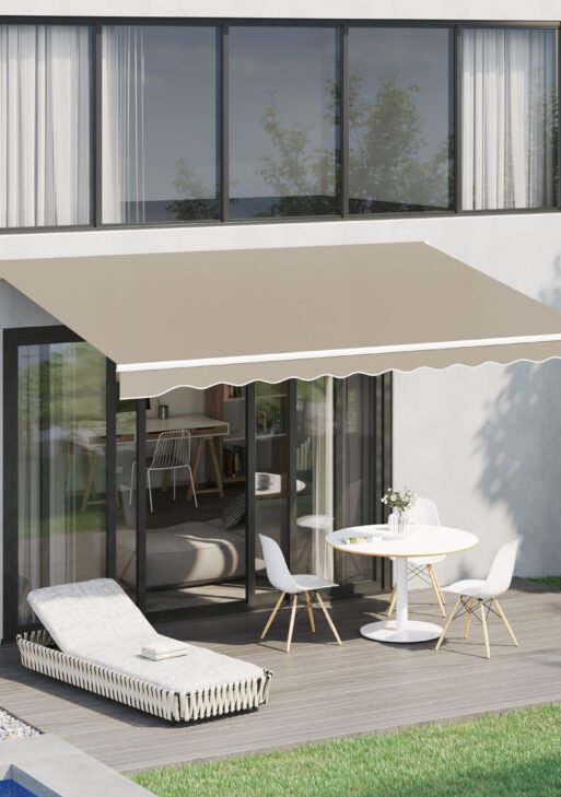 13' x 8' Retractable Awning, Patio Awnings, Sunshade Shelter w/ Manual Crank Handle, UV & Water-Resistant Fabric and Aluminum Frame for Deck, Balcony, Yard, Beige