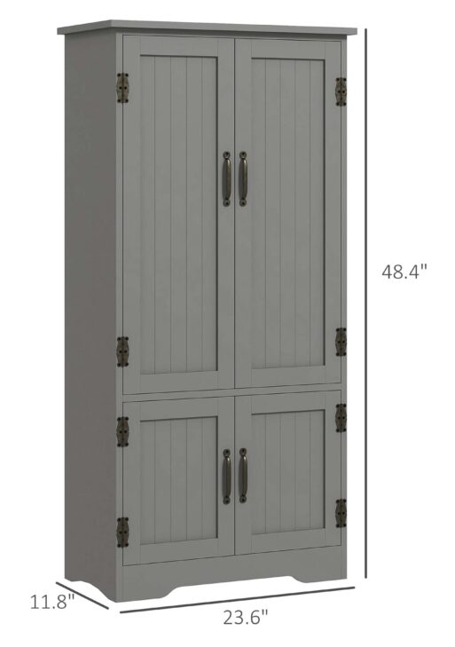 Accent Floor Storage Cabinet Kitchen Pantry with Adjustable Shelves and 2 Lower Doors, Gray