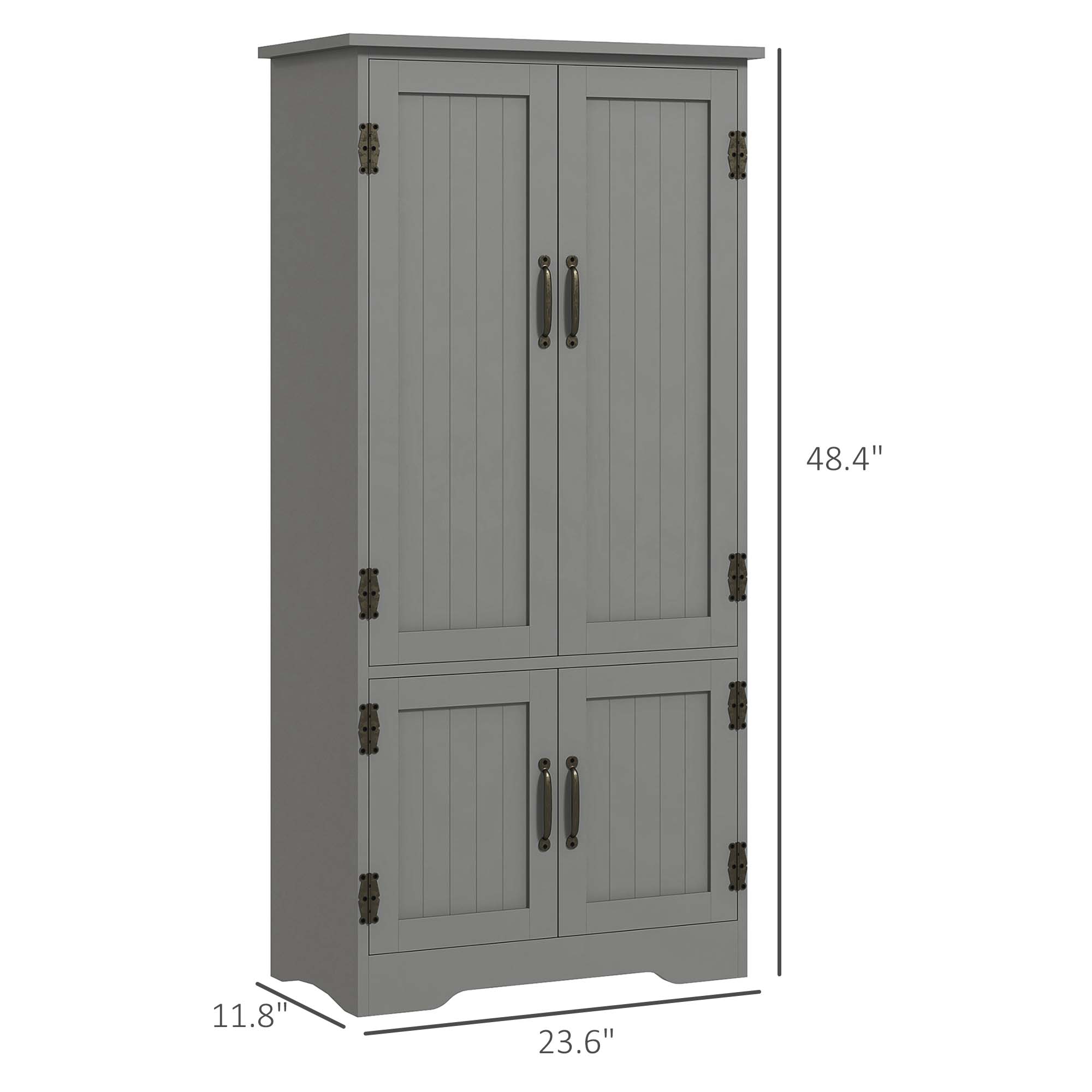 Accent Floor Storage Cabinet Kitchen Pantry with Adjustable Shelves and 2 Lower Doors, Gray - Image 1