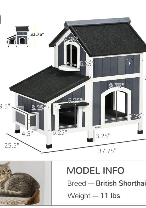 Outdoor Cat House with Weather-resistant Roof & Garden Bed, Outdoor Cat Shelter Enclosure with Multiple Entrances, Modern Cat Furniture Hideout, Cat Gifts, Gray