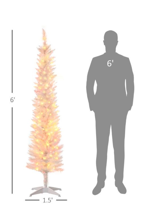 6' Prelit Christmas Trees, Pencil Artificial Christmas Tree with Colorful Surface Branches, Colorful LED Lights, White