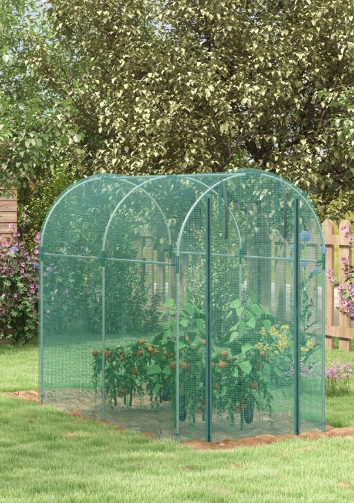 Galvanized Steel Crop Cage, Plant Protection Tent with Zippered Door, 4' x 8', Green