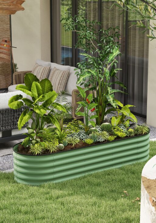 6.4' x 2' x 1.4' Galvanized Raised Garden Bed Kit, Metal Planter Box with Safety Edging, Green