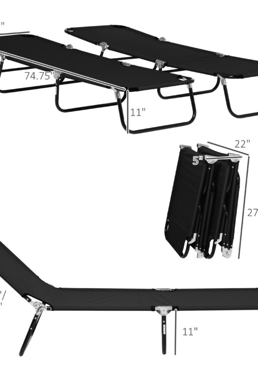 2 Piece Folding Chaise Lounge Pool Chairs, Outdoor Sun Tanning Chairs with 5-Level Reclining Back, Steel Frame for Beach, Yard, Patio, Black