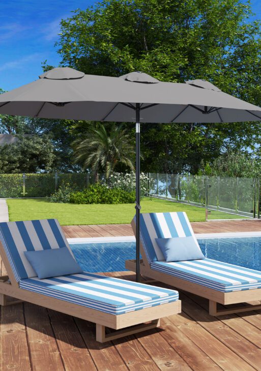 Double Sided Patio Umbrella, 9.7' Large Outdoor Market Umbrella with Push Button Tilt and Crank, 3 Air Vents and 12 Ribs, for Garden, Deck, Pool, Gray