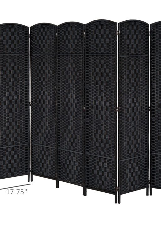 Room Divider, 6 Panel Folding Privacy Screen, 6FT Tall Portable Wicker Weave Partition Wall Divider for Bedroom, Home Office, Black