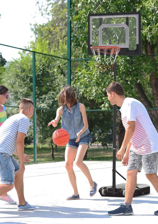 Portable Basketball Hoop System Stand with 33in Backboard, Height Adjustable 5FT-7FT Basketball Goal for Indoor Outdoor Use