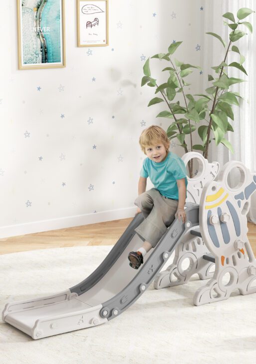 Kids Indoor Slide for Toddlers Ages 1.5-3, Small Toddler Slide, Space Toy Playset for Girls and Boys, Gray