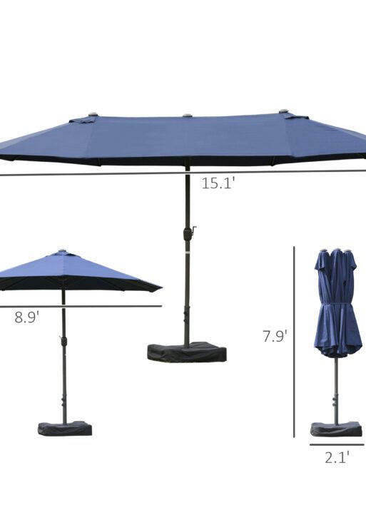 Double-Sided Patio Umbrella, Rust-Resistant Steel, Poolside Shade, Dark Blue