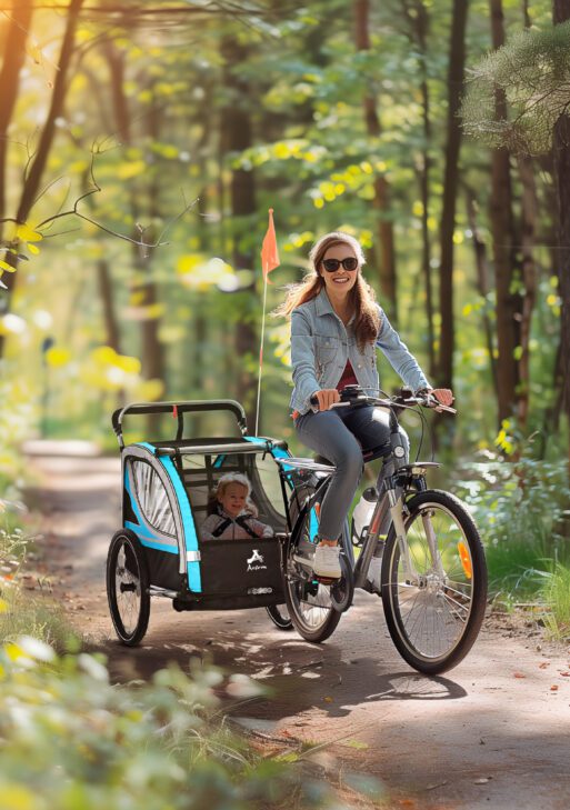 3-in-1 Bike Trailer for Kids, Running Stroller with 2 Seats, Jogging Cart with 5-Point Harness, Storage Units, Blue