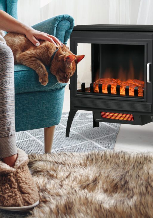24" Electric Fireplace Stove, Freestanding Infrared Fire Place Heater with Realistic Logs Flame, Adjustable Temperature, Overheat Protection, 1000W/1500W, Black