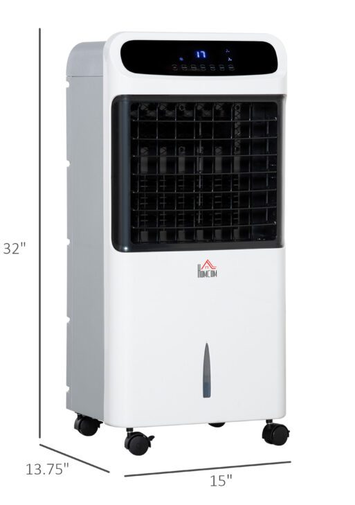 32" Evaporative Air Cooler with 3.2 Gal Water Tank, 60° Oscillating, 3-In-1 Ice Cooling Fan, Portable Swamp Cooler with Humidifier for Home Office, 3 Modes, 3 Speeds, 12H Timer, Remote, White