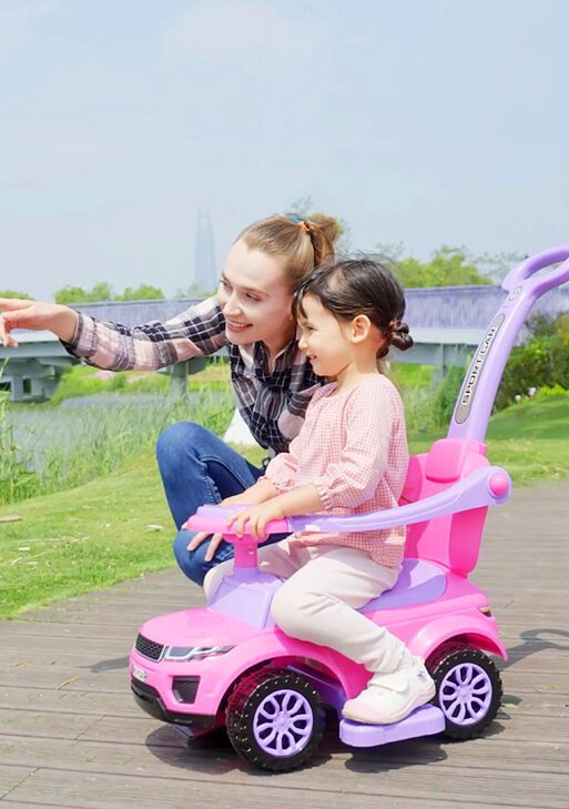 2 In 1 Push Cars for Toddlers Kid Ride on Push Car Stroller Sliding Car with Horn Music Light Function Secure Bar Ride on Toy for Boy Girl 1-3 Years Old Pink