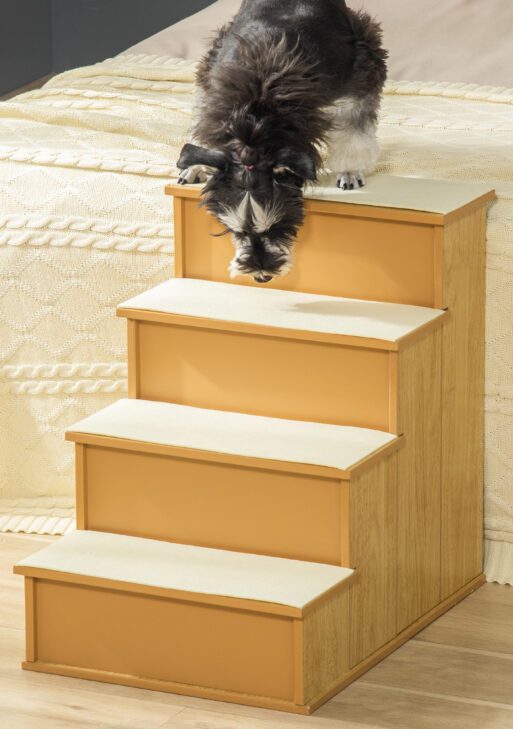 Pet Stairs, Small Pet Steps with Cushioned Removable Covering for Dogs and Cats Up To 22 lbs, Natural