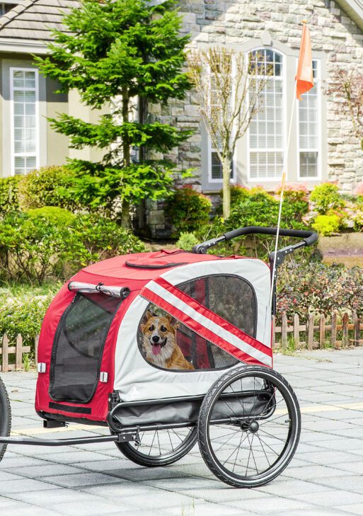 2-in-1 Pet Bike Trailer for Small Dogs, Road-Visibility Dog Stroller Bicycle Carrier, Weather-Strong Bike Wagon Trailer Sidecar Attachment, Red