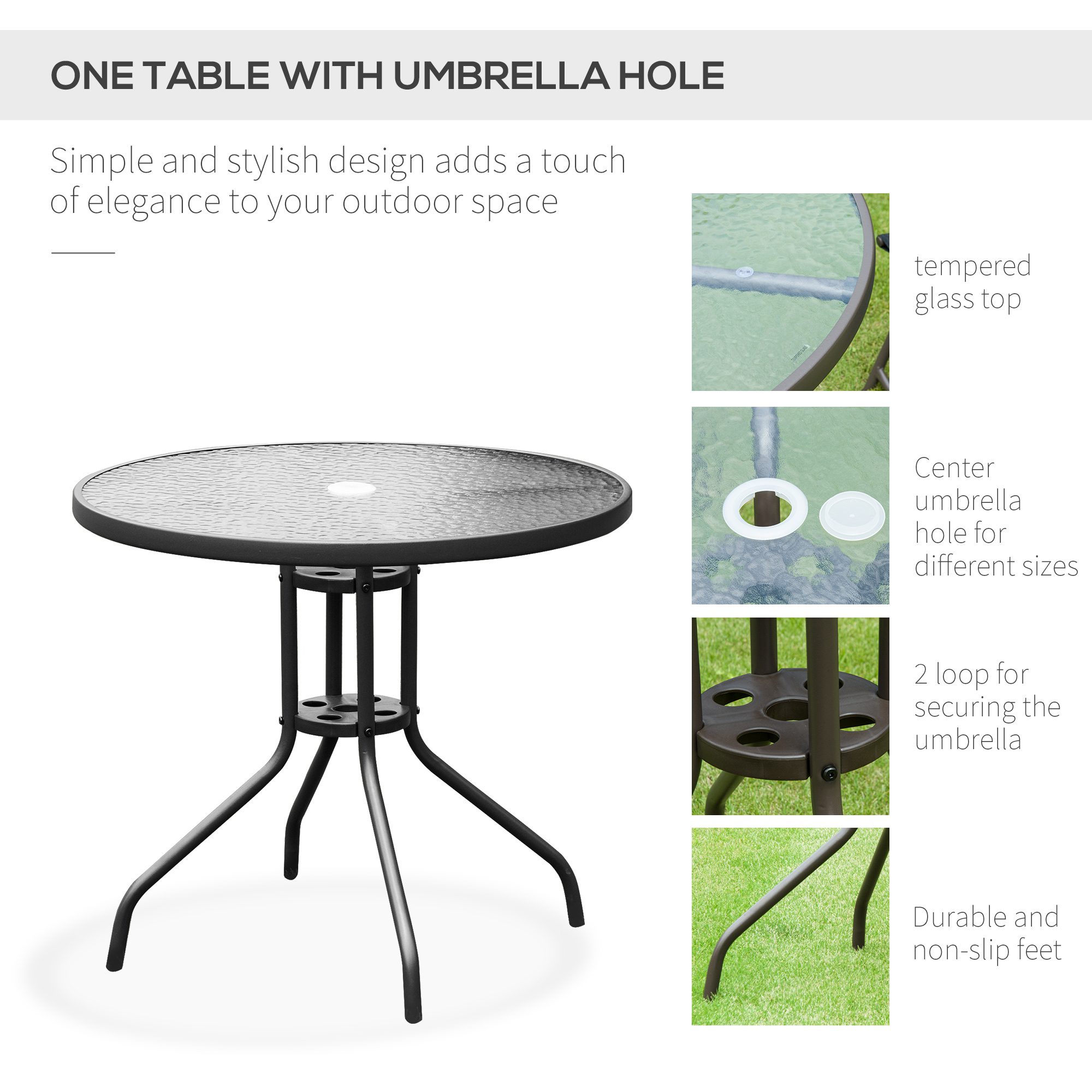 6 Piece Patio Dining Set for 4 with Umbrella, Outdoor Table and Chairs with 4 Folding Dining Chairs & Round Glass Table for Garden, Backyard and Poolside, Black - Image 3