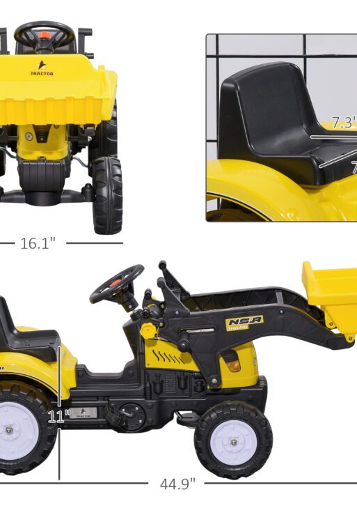 Kids Ride on Excavator, Pedal Go Kart with Front Loader Digger for 3 Year Old, Yellow