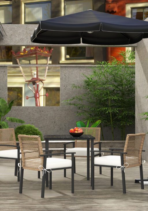 5 Pieces Outdoor Dining Set for 4, Wicker Rattan Patio Furniture Set, Patio Table and Chairs Set with Cushions, Square Metal Table Top, Conversation Set for Garden, Backyard, Deck, Beige