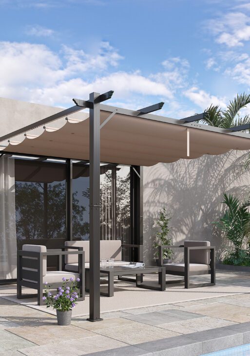 10' x 10' Aluminum Patio Pergola with Retractable Pergola Canopy, Backyard Shade Shelter for Porch, Outdoor Party, Garden, Grill Gazebo, Charcoal Gray