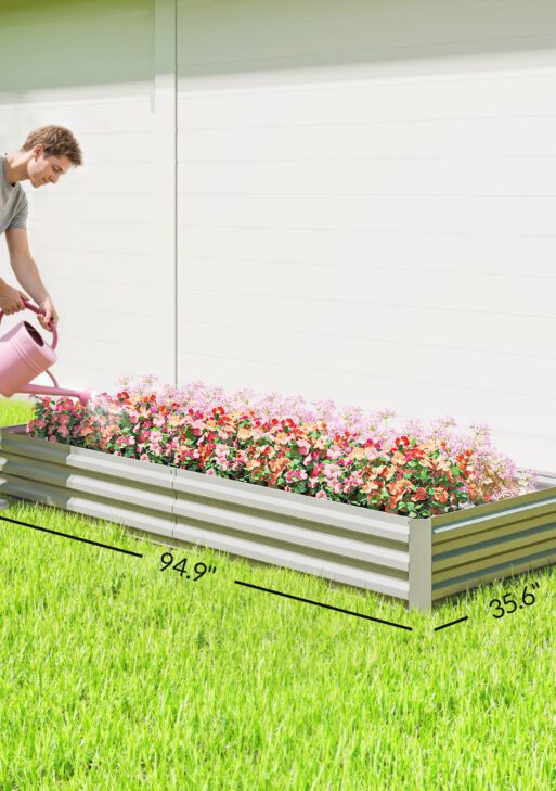 95" x 36" x 12" Galvanized Raised Garden Bed, Easy DIY and Cleaning for Growing Flowers, Herbs, Succulents, Silver