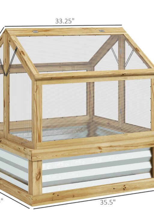Raised Garden Flower Bed Kit with Greenhouse, Wooden Cold Frame Planter, 35.5" x 31.5" x 36", Natural