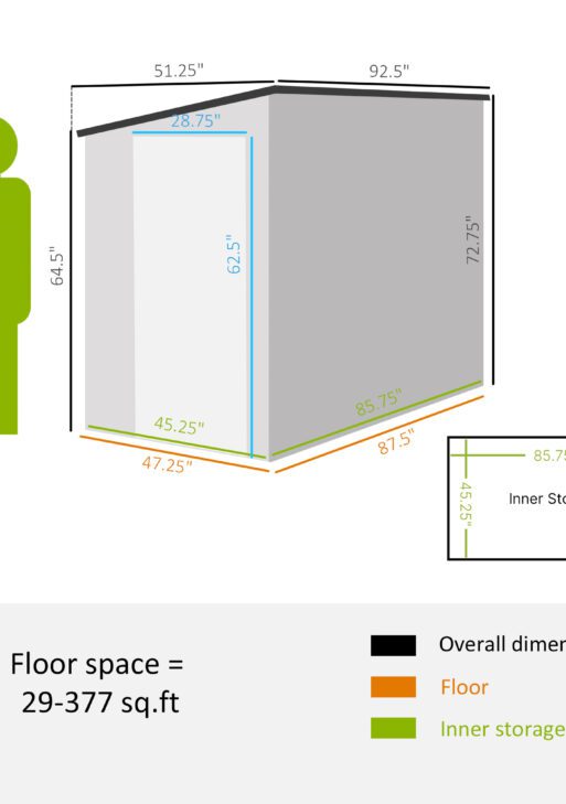 4' x 7.7' Lean to Garden Storage Shed, Outdoor Metal Tool House with Lockable Door Vents for Backyard Patio Lawn, White