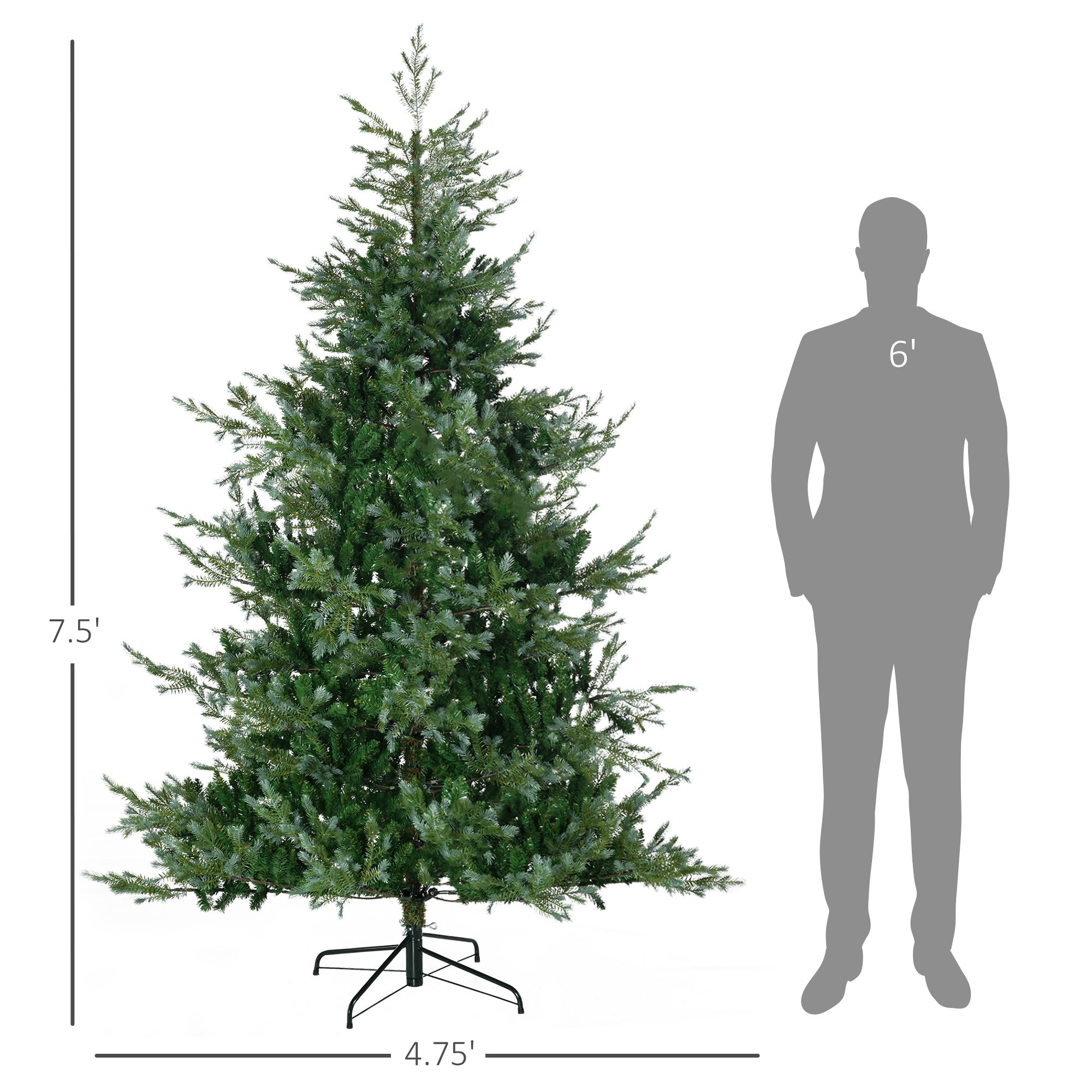 7.5' Artificial Wide Christmas Tree Holiday Décor, with Easy-to-Shape Branches, Auto Open, Steel Base, Green - Image 1