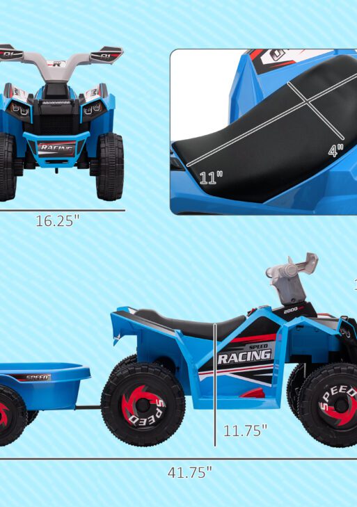 6V Electric Toy Car with Back Trailer, Forward Backward, Wear-Resistant Wheels for Ages 18-36 Months, Blue