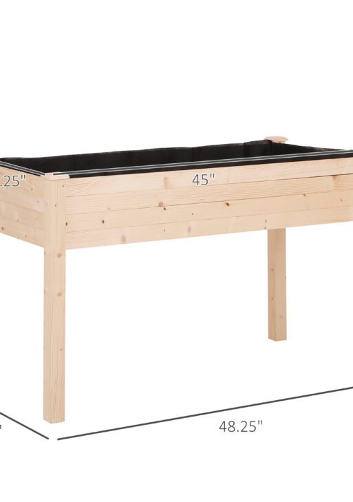 Raised Garden Bed with Legs, 48" x 22" x 30", Elevated Wooden Planter Box, Self-Draining with Bed Liner for Vegetables, Herbs, and Flowers Backyard, Patio, Balcony Use, Natural