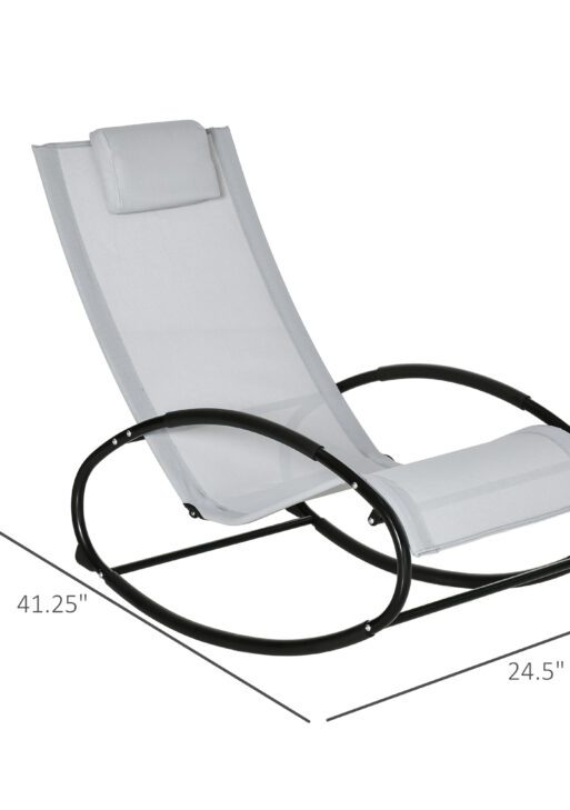 Pool Lounger, Outdoor Rocking Lounge Chair for Sunbathing, Pool, Beach, Porch with Pillow and Cool Mesh, Sun Tanning Rocker, Grey