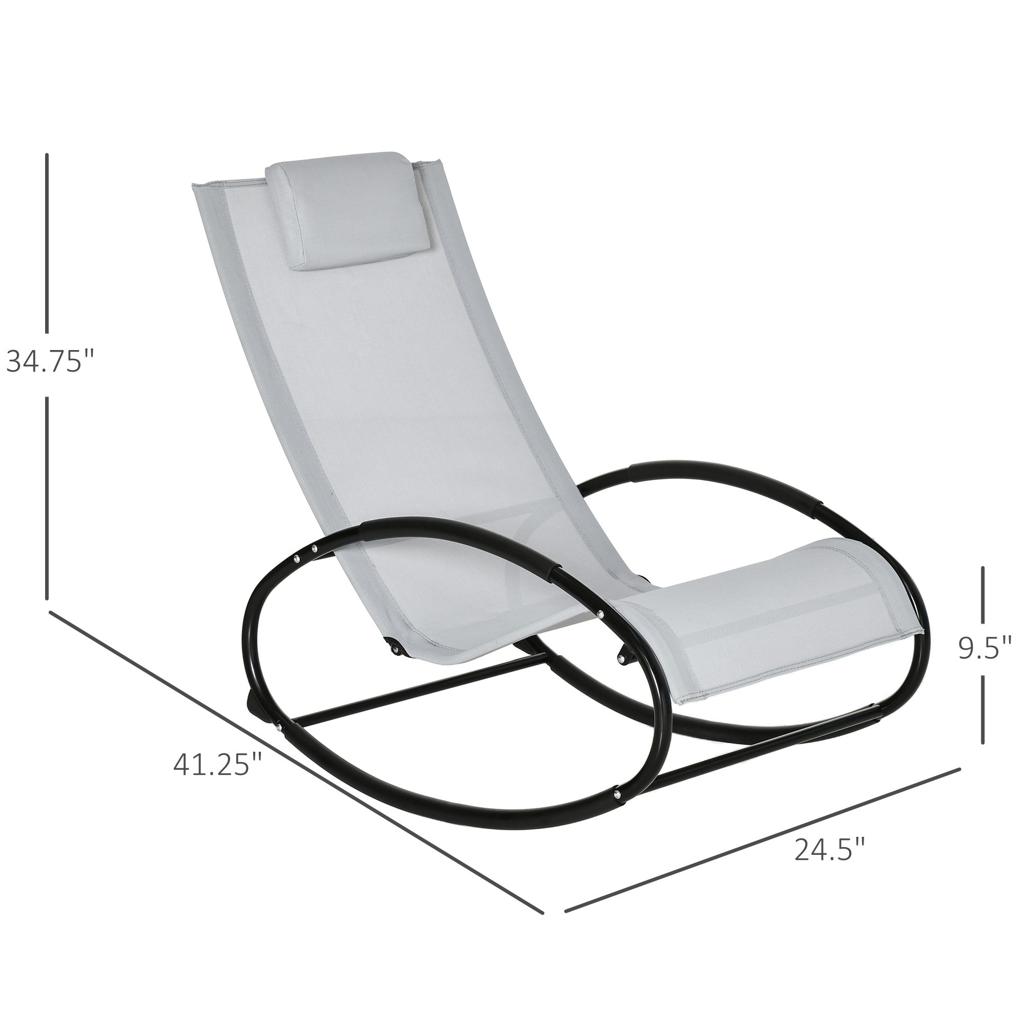 Pool Lounger, Outdoor Rocking Lounge Chair for Sunbathing, Pool, Beach, Porch with Pillow and Cool Mesh, Sun Tanning Rocker, Grey - Image 1