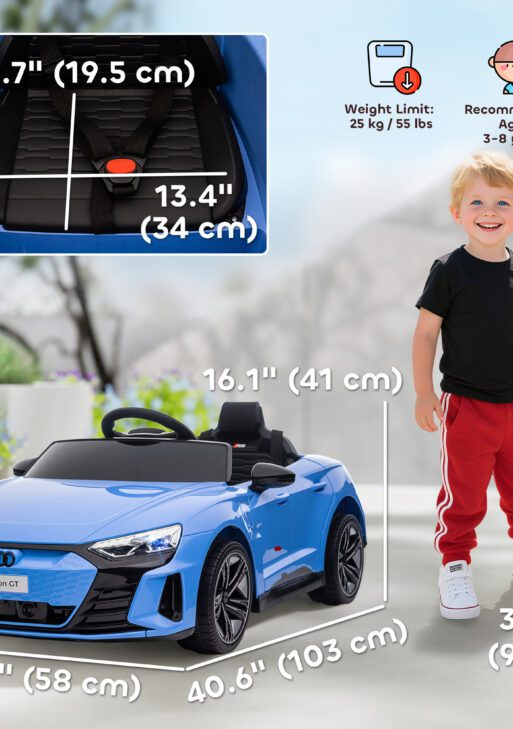 Electric Car for Kids, 12V Licensed Audi RS E-tron GT 3.1 MPH Kids Ride on Car, Ride-on Toy with Remote Control, 4 Suspension Wheels, Horn, Music, Lights, for Boys and Girls, Blue