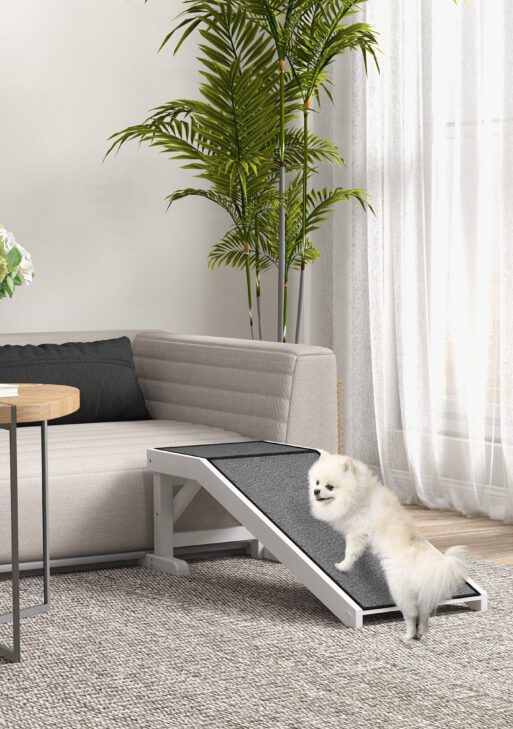 49" Pet Ramp for Dogs & Cats with Non-Slip Carpet, White