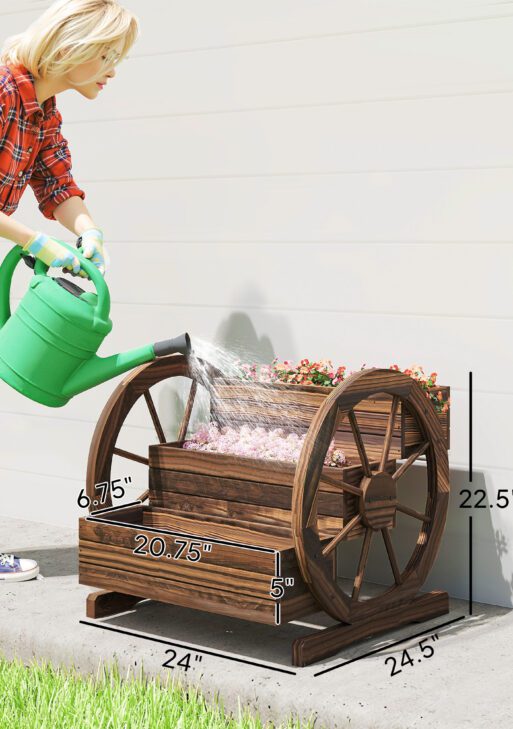 Wooden Wagon Planter Box, 3-Tier Raised Garden Bed, for Vegetables Flowers Herbs, 25" x 24" x 23"