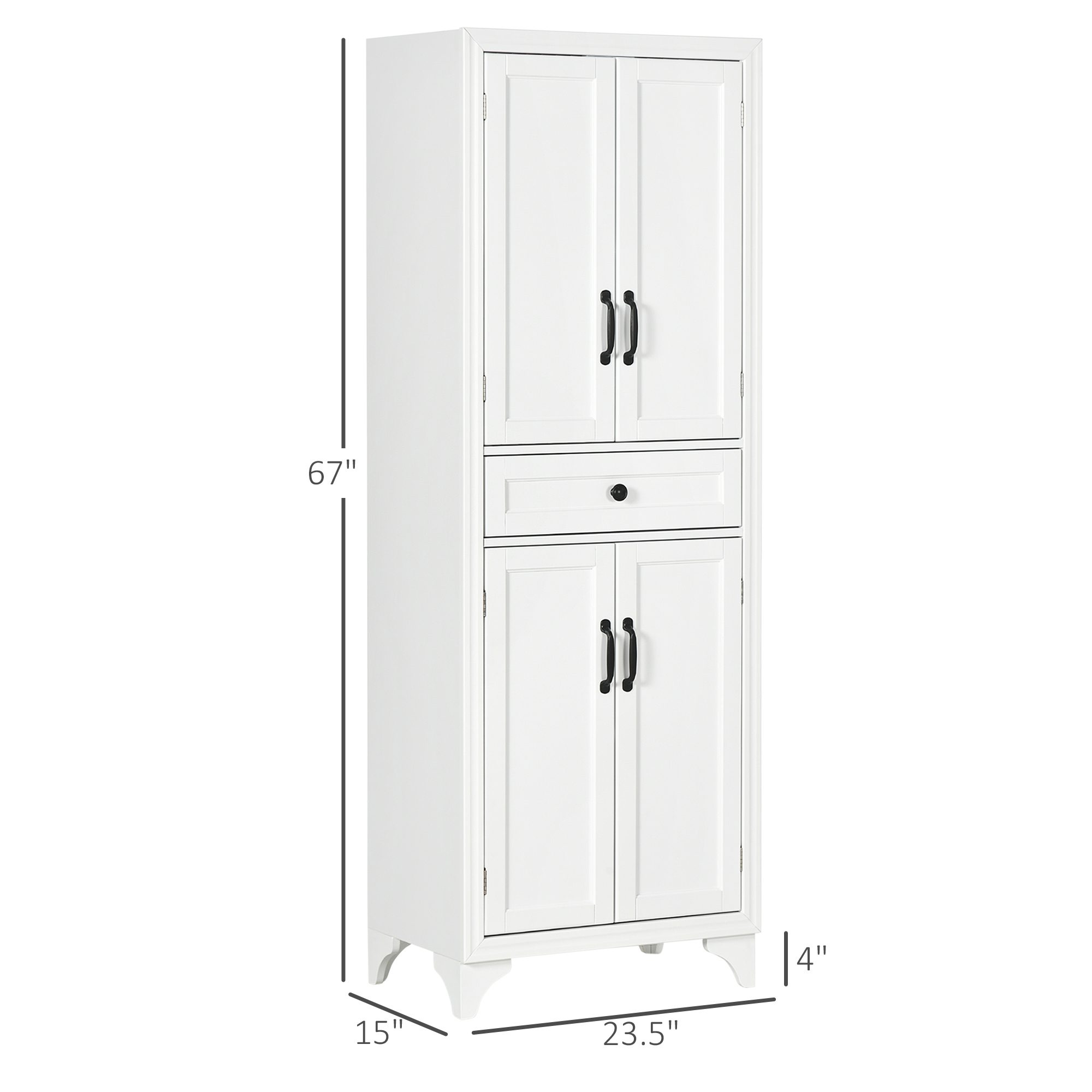 67" 4-Door Kitchen Pantry with Drawer and Adjustable Shelves, White - Image 1