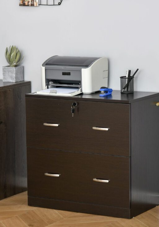 2-Drawer File Cabinet with Lock and Keys, Lateral Storage Filing Cabinet with Hanging Bar for Letter Size, Home Office, Espresso