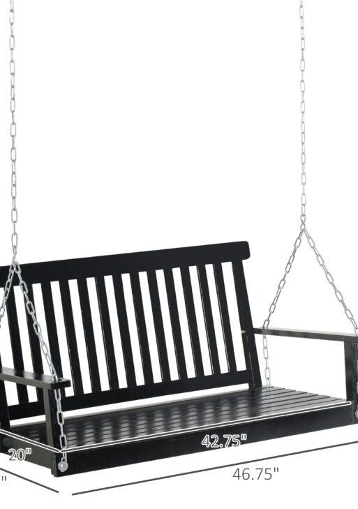 2-Seater Hanging Porch Swing Outdoor Patio Swing Chair Seat with Slatted Build and Chains, 440lbs Weight Capacity, Black