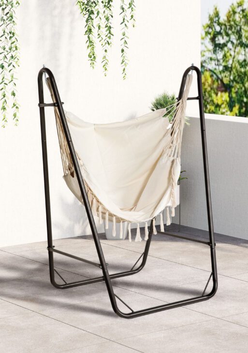 Hammock Chair with U Shape Stand, Hammock Swing Chair with A Side Pocket, Brown & Cream White