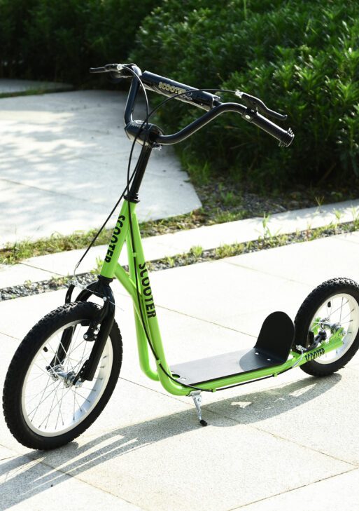 Teens Youth Scooter Ride On Toy with Adjustable Handlebar, Dual Brakes, and Inflatable Wheels For Kids 5+ - Green