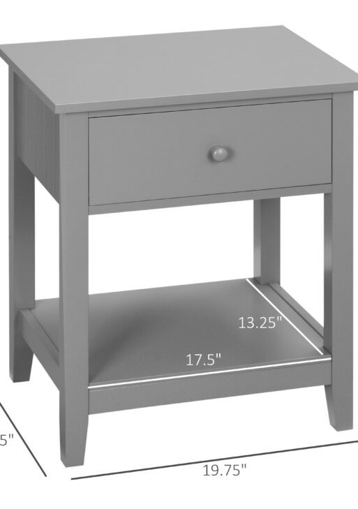End Table, 2-tier Side Table with Drawer and Storage Shelf, Modern Side Table for Living Room, Gray