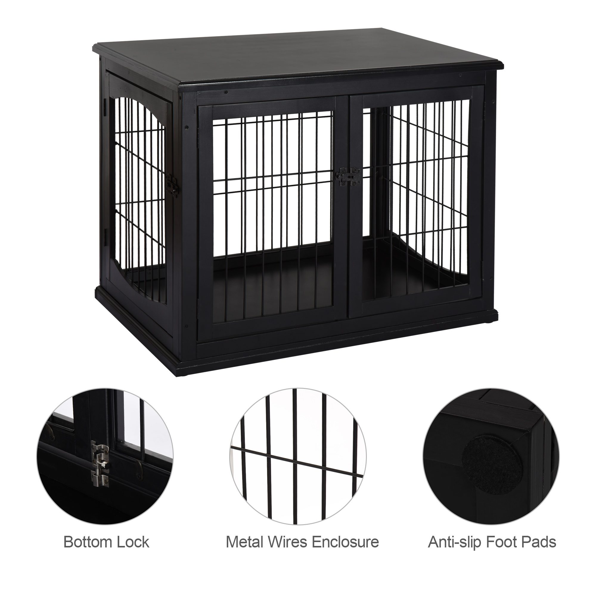 Dog Crate Furniture, 32" Small Dog Cage End Table with 2 Doors, Lockable Door, Puppy Kennel Indoor, Black - Image 5
